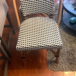 Plastic Chairs With Bamboo Base, Great Condition 18” High From Seat To Floor, 35” From Top To Floor 