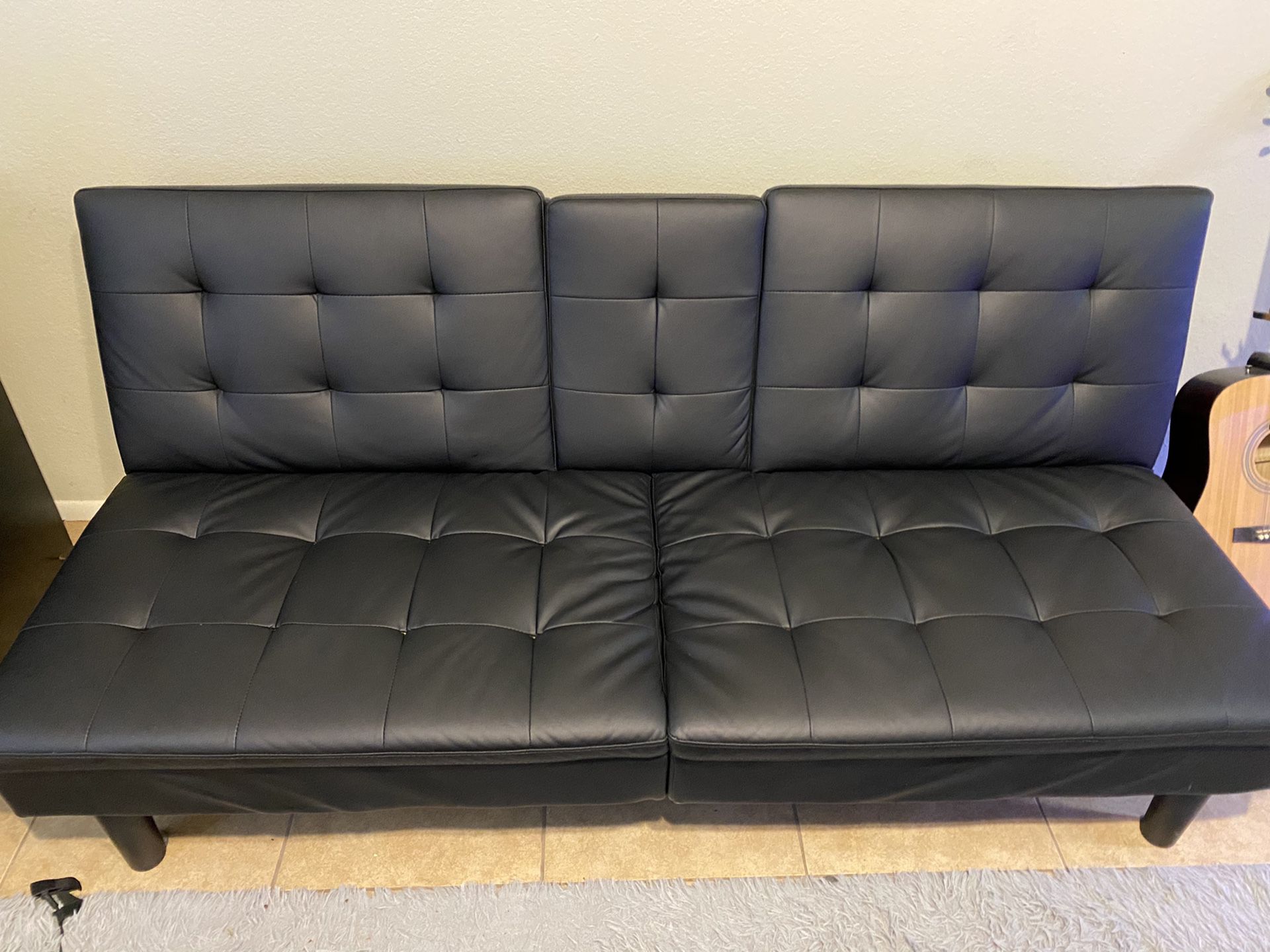 Mainstays Black Futon Faux Leather with Memory Foam