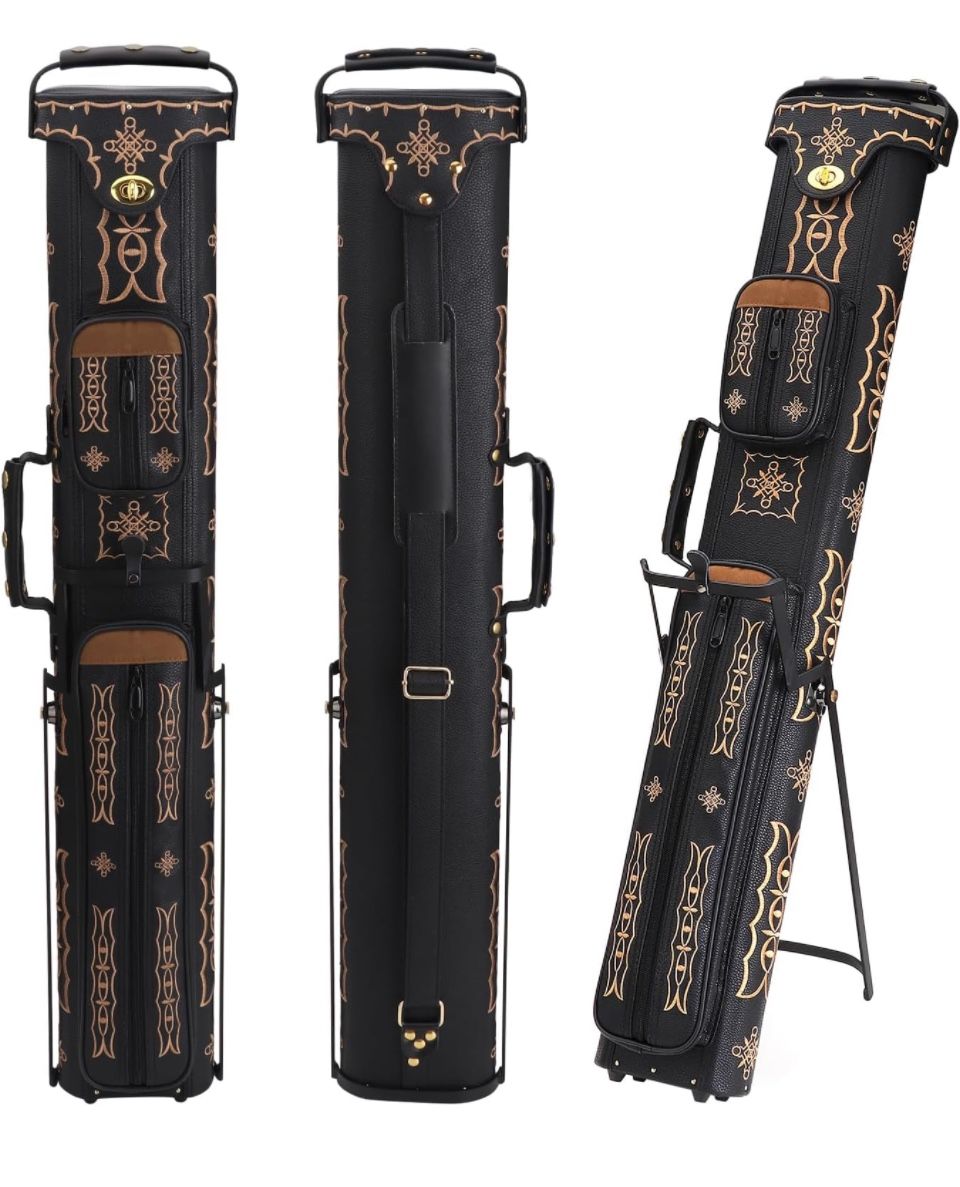OZTWEL 2x4 Pool Cue Case, Hard Pool Cue Case, Leatherette Billiard Cue Case with Stand, Billiard Stick Carrying Cue Case Holds 2
