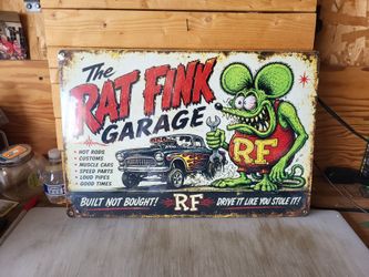Rat Fink Garage Vintage-Style Metal Sign 12"x18"