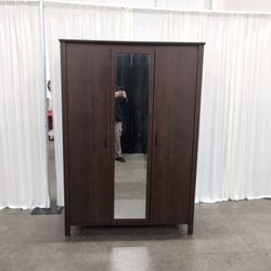 IKEA Brusali Dark Brown Three-Door Wardrobe with Mirror