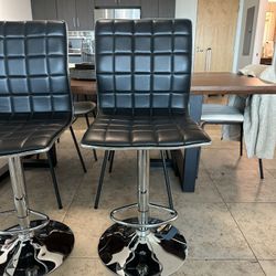Set of 3 Black Leather Adjustable Bar Stools