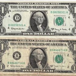 2 Old 1963 Dollar Bills