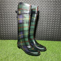 Lauren Ralph Lauren Women's Rossalyn II Green Plaid Pull On Rain Boots size 7