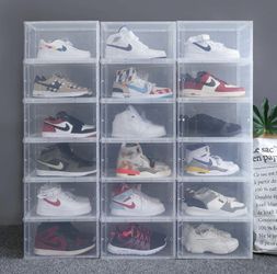 Stackable Shoe Organizer Shoes Box Womens Mens Shoe Sneakers Storage Box Foldable Stackable Shoe Storage Container Clear Closet Shelf Shoe Organizer F