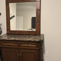 Professional Salon Station Set – Granite Top + Mirror + 2 Chairs