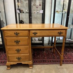 Tan Wood Metal Ornate Handle 5 Drawer Desk SKU UZ9LAF 