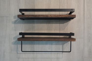 Set of 2 Wood and Metal Floating Shelves