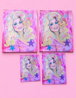 Dolly Parton art print stretched canvas stars pink Barbie western cowgirl