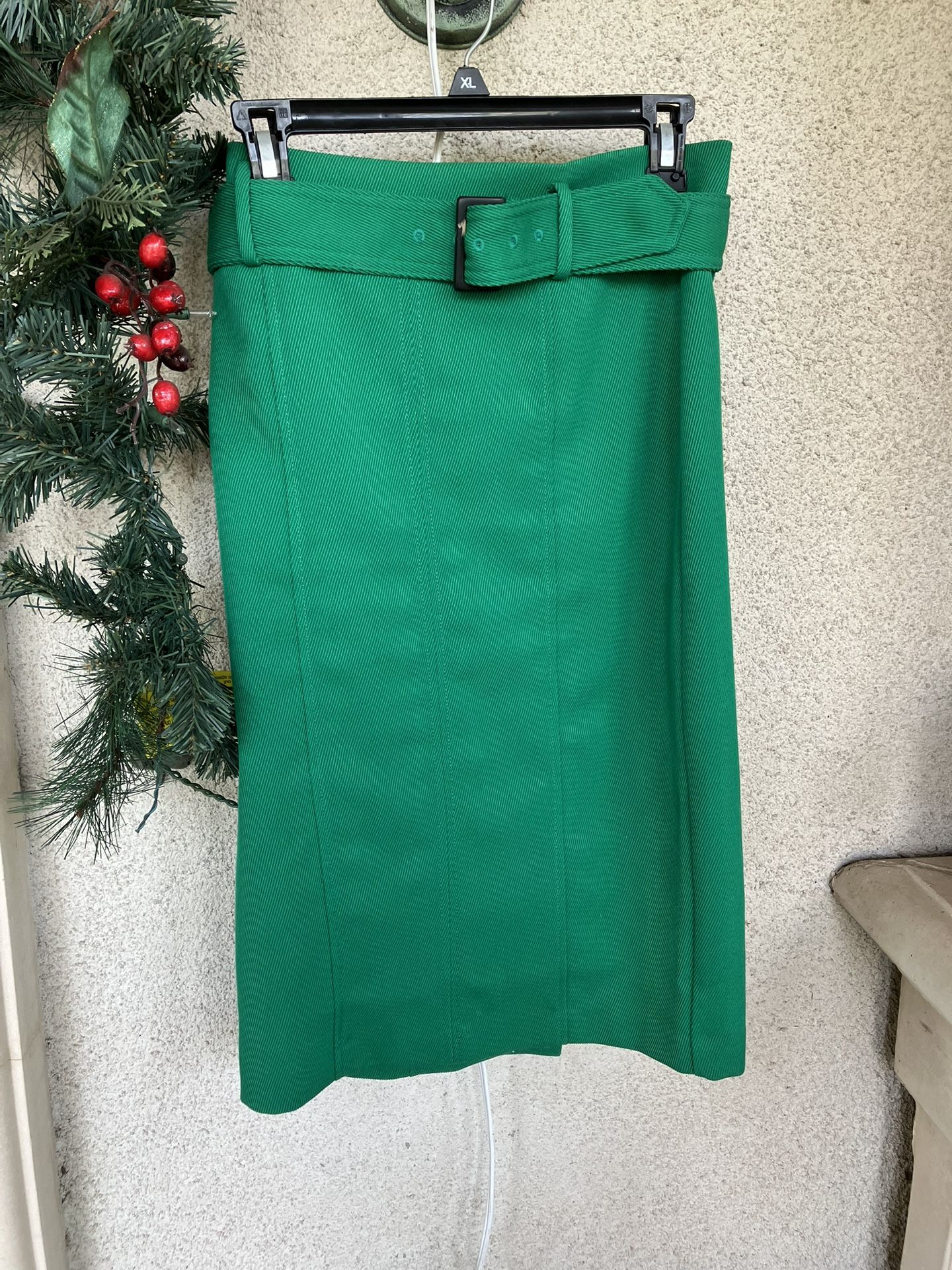 Ann Taylor Green Belted Seamed Pencil Skirt
