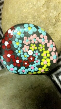 Hand Painted Mandela Style Flowers Rock