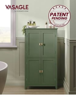 Bathroom Floor Cabinet, with 4 Doors, Forest Green Freestanding Bathroom Storage Unit, Adjustable Shelf,23.6 x 11.8 x 43.3 Inches, HELAN Collection UB
