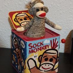 Sock Monkey Jack-in-the-Box Tin Toy – Works – Schylling