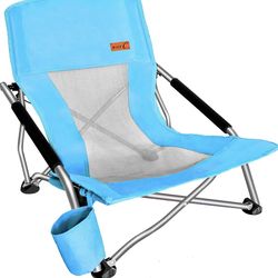Nice C Low Beach Camping Folding Chair, Ultralight Backpacking Chair with Cup Holder & Carry Bag Compact & Heavy Duty Outdoor, Camping, BBQ, Beach, Tr