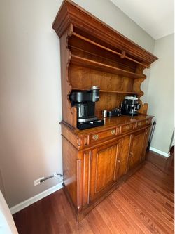 Brown solid wood hutch