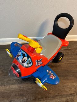 Kiddieland Disney Mickey Mouse Light & Sound Activity Ride-On Airplane Push Toy