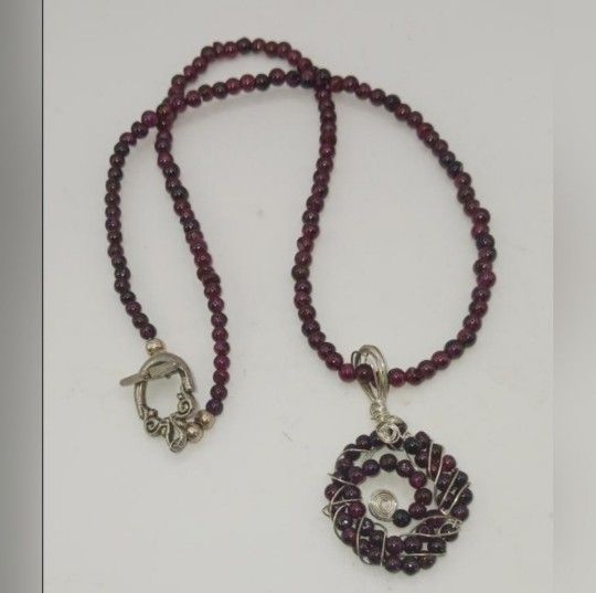Vintage Beaded Garnet Wire Wrapped Necklace