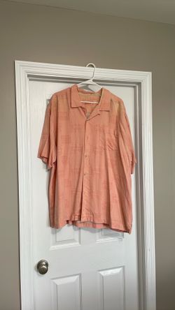 Tommy Bahama Men’s XXL Tall 100% Silk Camp Shirt Peach Geometric