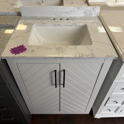 Huckleberry 24 in. Single Sink White Bath Vanity with White Engineered Marble Top