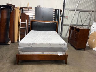 Queen Bed Frame with Black Upholstered Headboard
