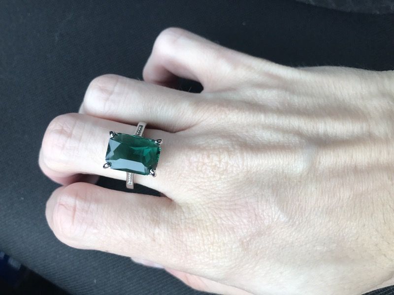 925 Sterling Silver and created emerald ring