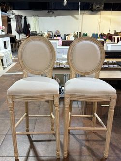 🔥Set of 2🔥46.46 in. H Beige and Natural French Country Wooden Bar Stools With Fabric Cushion Seating (Beige)💰139$