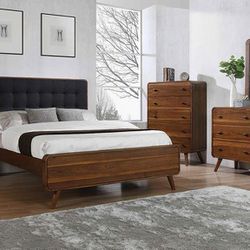 Robyn Mid-century Modern Bedroom Set Queen or King Bed Dresser Nightstand and Mirror ( CHEST OPTİON) 