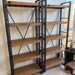 Pair of Solid Wood and Iron Bookshelves - MOVING SALE