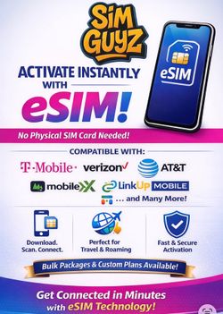 eSIM or physical prepaid sim for all carriers