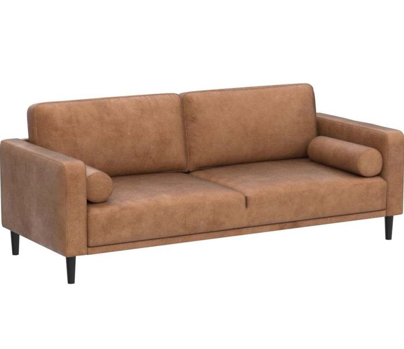 79” Mid-Century Modern Couch, Breathable Faux Leather Couch with Upholstered Cushions/Pillows- Brown