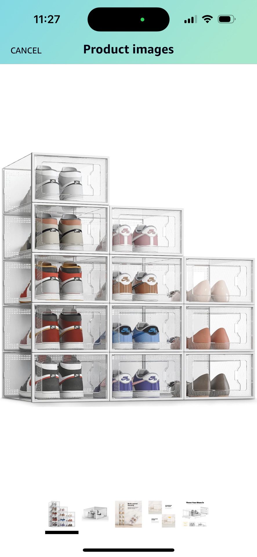 XX-Large 12 Pack Shoe Storage Box, Clear Plastic Stackable Shoe Organizer for Closet, Shoe Rack Sneaker Containers Bins Holders Fit up to Size 14 (Cle