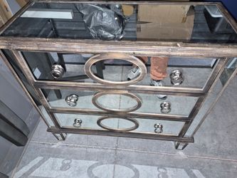 Mirrored 3-Drawer Chest with Gold Frame