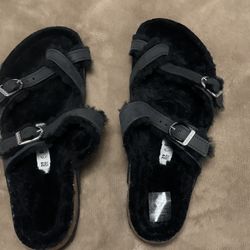 Black Birkenstock With Lamb Fur Made In Germany Size 39 Size 8 Woman’s Brand New Never Worn $65 OBO 