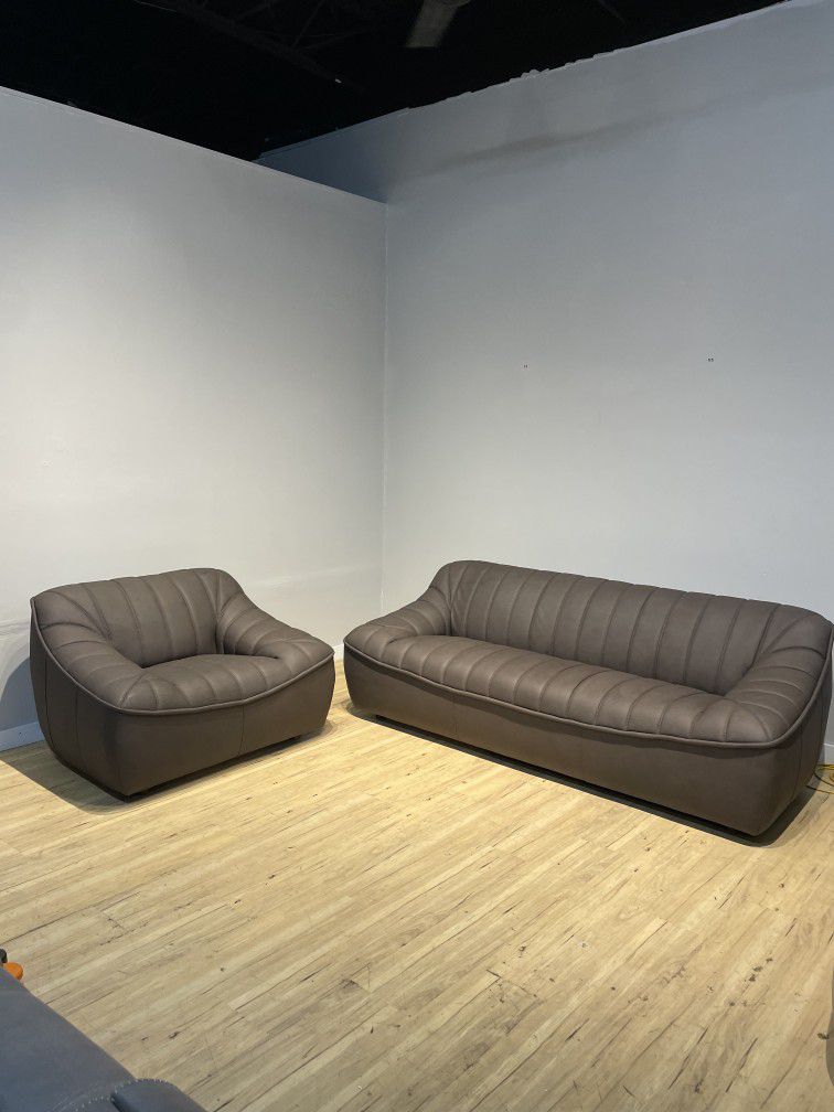 Real Leather Couch Sofa and Oversized Chair