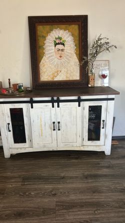 Rustic Farmhouse Sliding Barn Door Buffet Cabinet