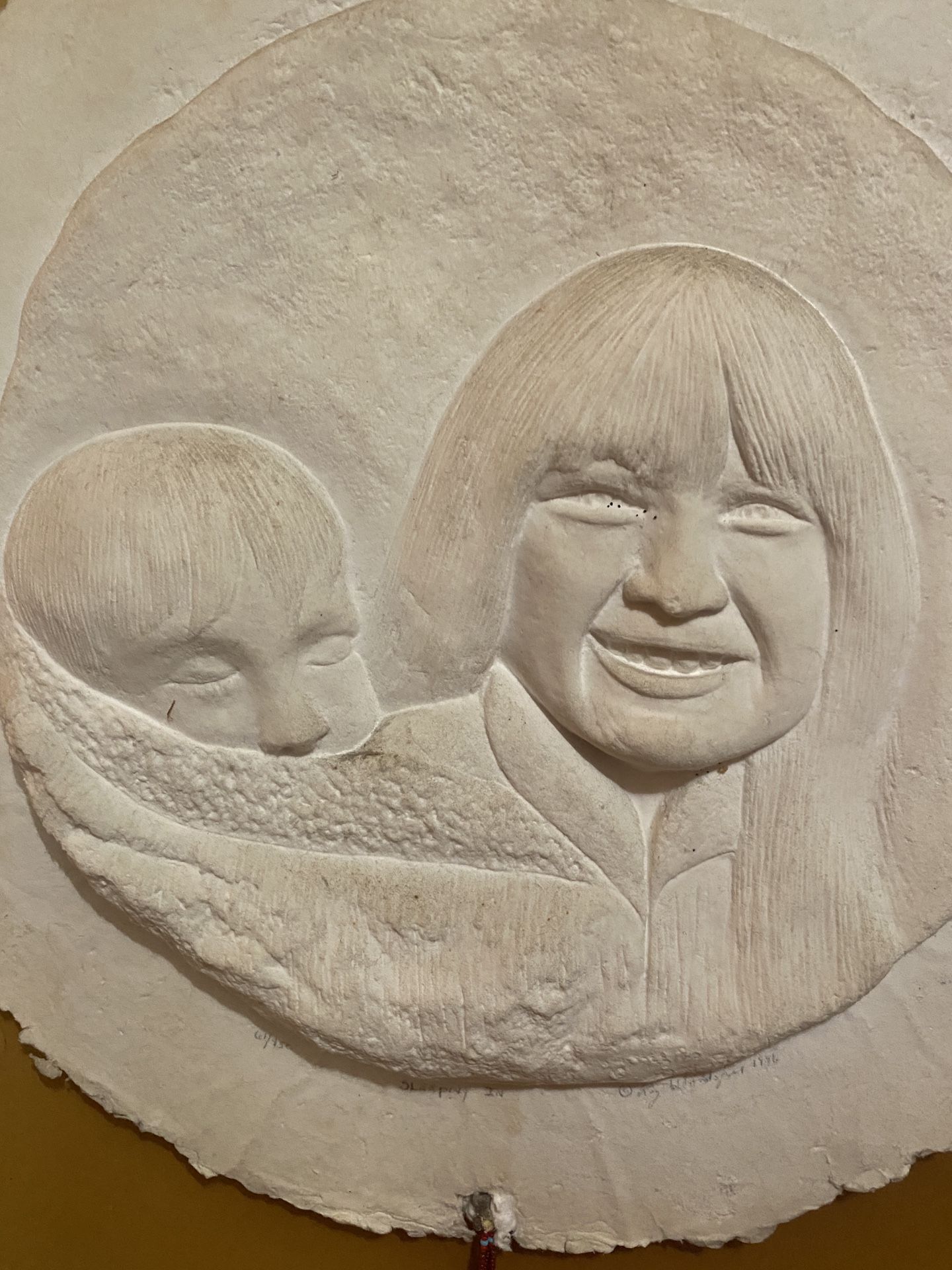 Original hand-made Alaskan Native Inuit Eskimo Art: Plaster 3-D RELIEF with Beads FRAMED