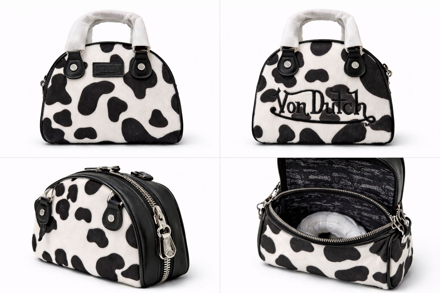 Von Dutch Cow Print Mini Handbag Black White Y2K New With Tags / Bolsa Mini Von Dutch Estampado Vaca Blanco Negro Y2K Nueva Con Etiquetas
