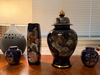 Vintage Japanese Cobalt Blue & Gold Peacock Porcelain Collection (OMC Japan)