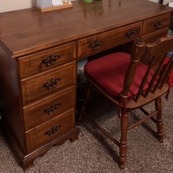 Vintage Solid Wood Desk + Chair Set