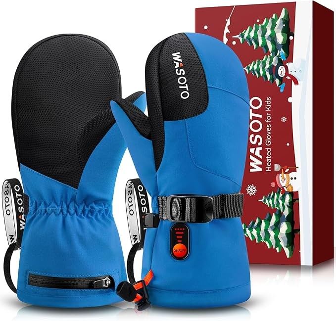 WASOTO Heated Mittens for Kids - Waterproof Electric Heated Ski Gloves for Skiing, Snowboarding, Snowmobiling, Hiking Size Small