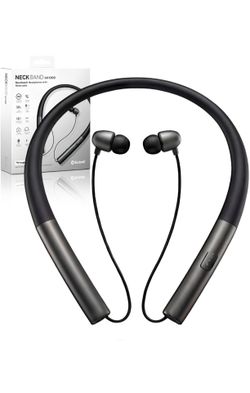 Neckband Bluetooth Headphones, Retractable Headphones Bluetooth 5.3 with IPX5 Sweatproof & Vibration Alert, Stereo Noise Cancelling for Music, Calls, 