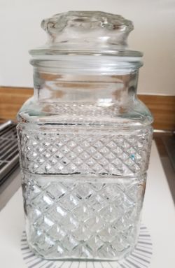 Vintage Anchor Hocking Wexford Glass Canister Diamond Pattern Jar 9 In Tall