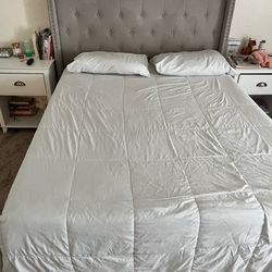 Upholstered Queen bed frame & mattress