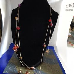 Vintage Ali-Khan New York AB Multicolor Rhinestone Gold Tone Long Necklace 