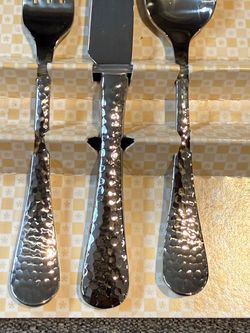 New Ginkgo Panda-Babies 3-Piece Baby & Toddler Hammered Texture Stainless Flatware Set Stainless steel 3-piece flatware set by Ginkgo includes a for