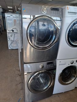 SAMSUNG GREAY FRONT LOAD WASHER AND ELECTRIC DRYER SET