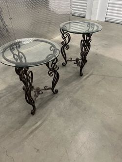 Two traditional glass top side or vase tables