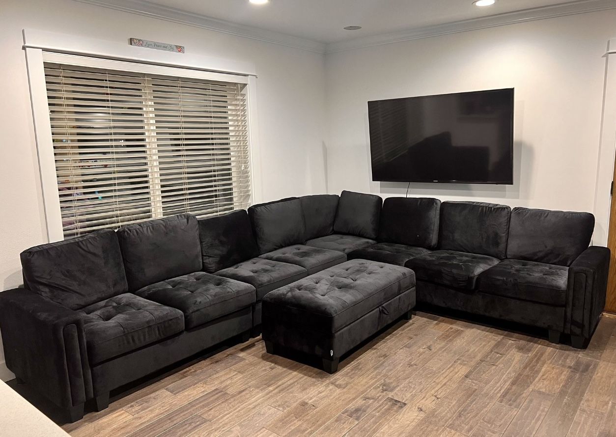 L Shaped Black Velvet Sectional