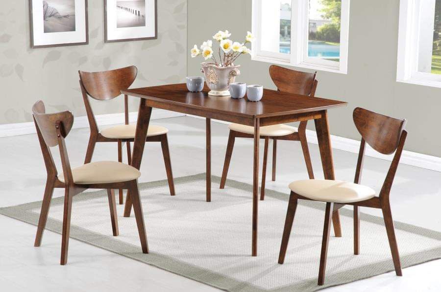 5 PIECE KITCHEN DINING TABLE SET CHESTNUT TAN FINISH COMEDOR MESA SILLAS