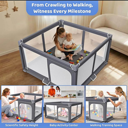Fodoss Baby Playpen, 47x47in Small Play Pen,Toddler Playpen for Apartment,Play Yard,Activity Fence, Extra Large Baby Playard Light Grey 47x47 Inch